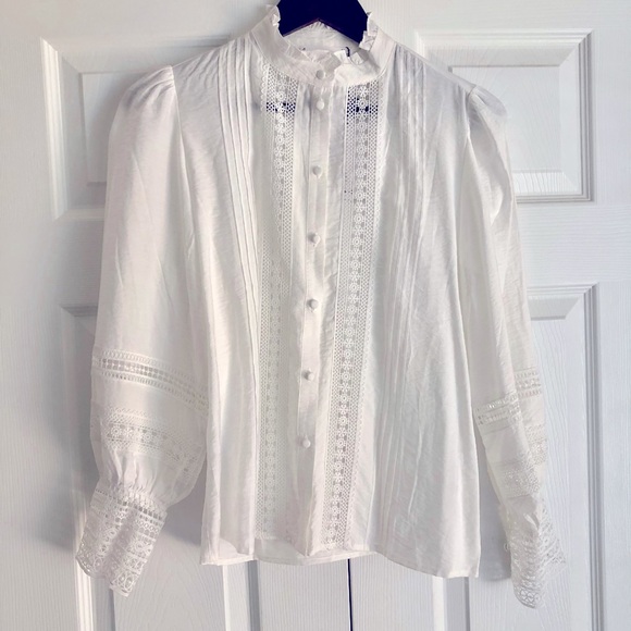 New with tags Mango poplin boho shirt peasant blouse openwork MNG sz xs HP❤️‍🔥 - Picture 9 of 9
